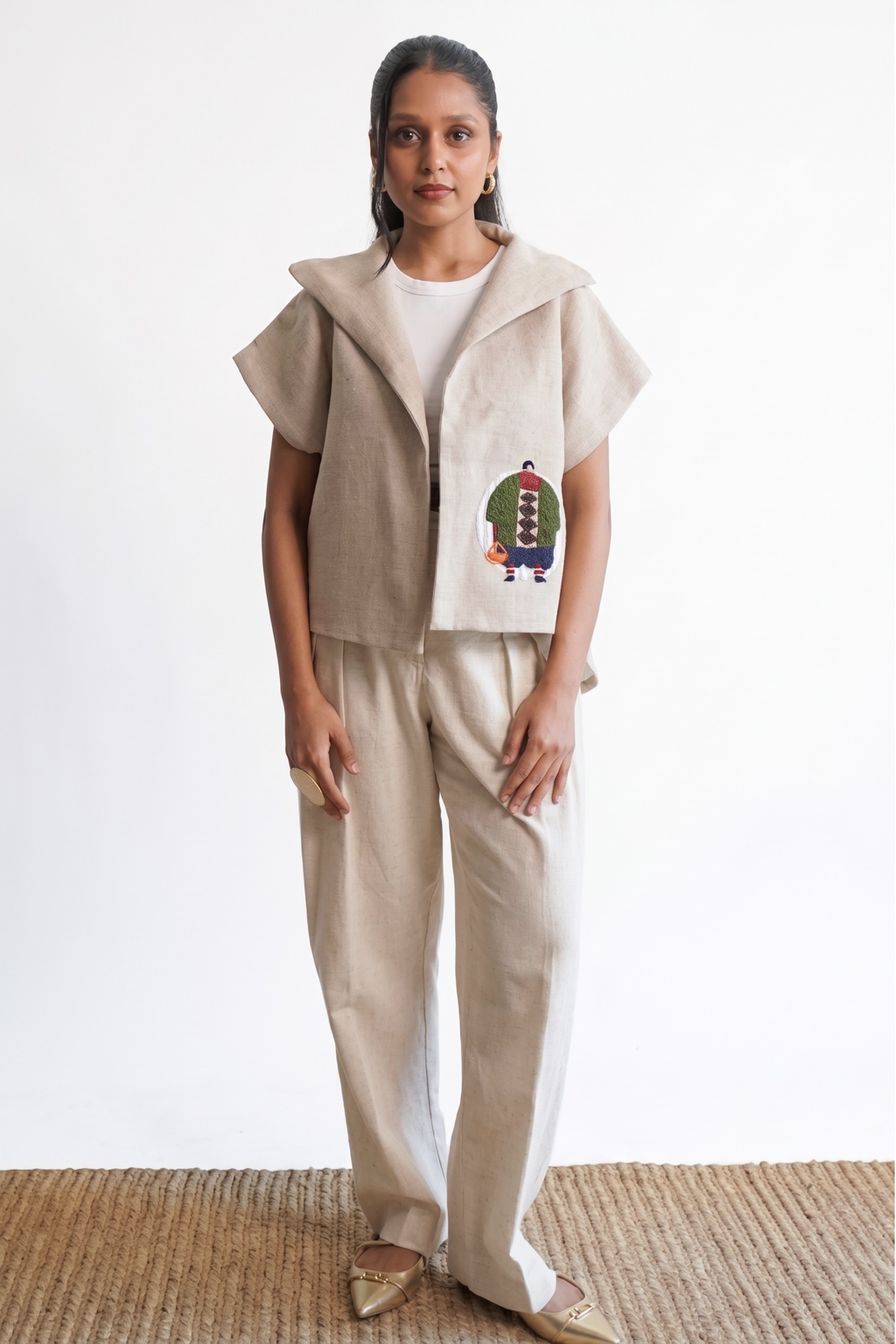 The Everyday Embroidered Soul Jacket Cape (Green Motif)