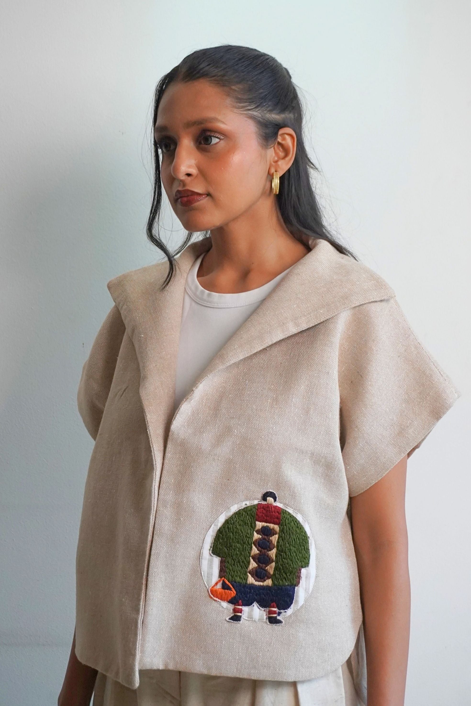 The Everyday Embroidered Soul Jacket Cape (Green Motif)