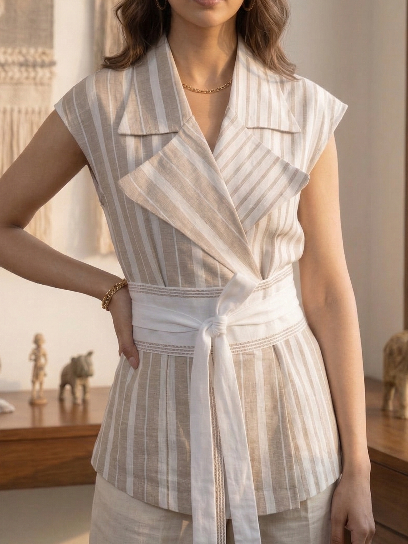 The Minimal Checks Jacket Top, With Cotton Belt